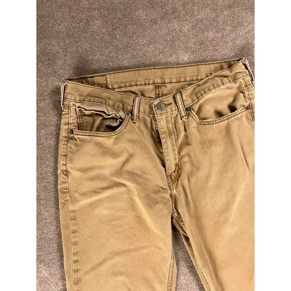 Levis Jeans Mens 34x32 Tan Khaki Straight Leg Distressed Cotton Denim